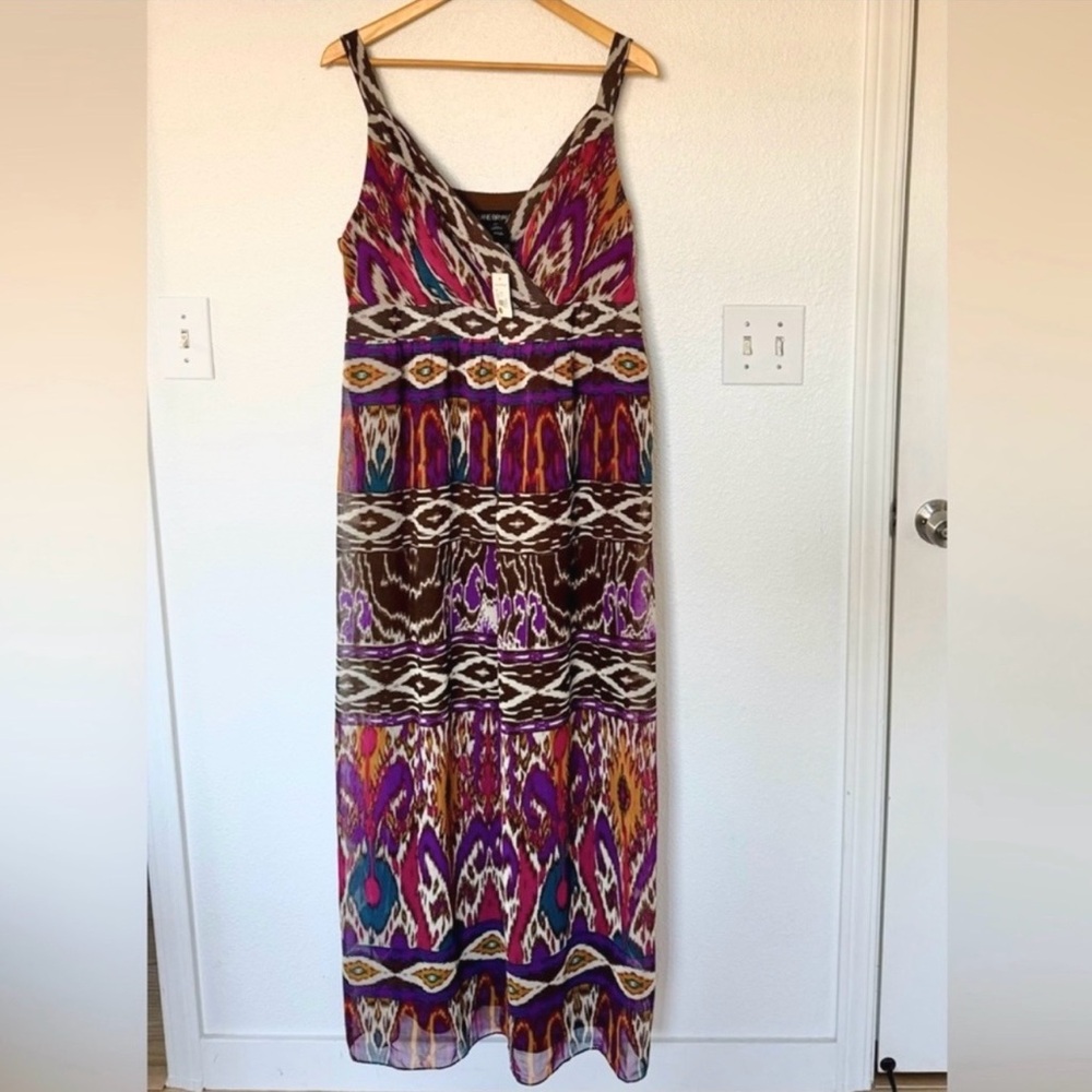 Lane Bryant Purple & Brown Printed Maxi Dress with Teal Accents